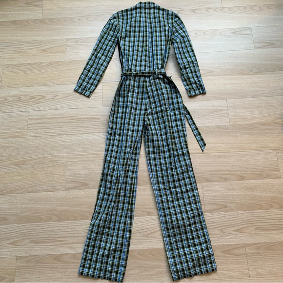 Burberry Lampton Check Tie Waist Jumpsuit Blue Green NWT Size 6 - Picture 3 of 5